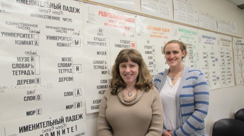Student Maren Holmboe (right) with Russian language instructor Kristine Shmakov.