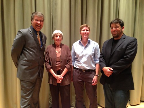 Ursula K. Le Guin with President Jeremy Brown and faculty members Tanya Pluth and Blake Hausman.