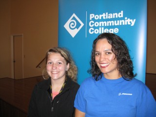 Shea Jewell (left) and April Long shared their PCC stories at PCC's Columbia County forum in St. Helens on Oct. 21.