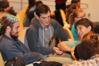 Cascade students participate in an exercise put to them by Secretary of State Kate Brown during a voter registration event in the Moriarty Arts and Humanities Auditorium. The exercise illustrated how if you don't vote, you leave important decisions up to the few that do vote.