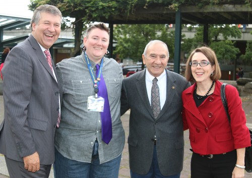 Left to right, President Jeremy Brown, student leader Kole Myrick, State Rep. Joe Gallegos and Oregon Secretary of State Kate Brown made it their mission to register students to vote in the Nov. 4 election.