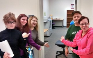 This December, the student teams show off the “newly” reorganized Print Center room at Southeast Campus. Counter clockwise from left they are: Janet Freeman, Alexus Jordan, Kendal Kelleher, Richard Williams, and Mindy Cobb.