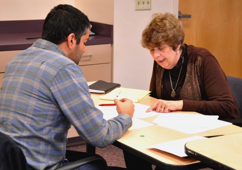 Jackie Babicky-Peterson, right, advises a client at the new SBDC office at Southeast Campus.