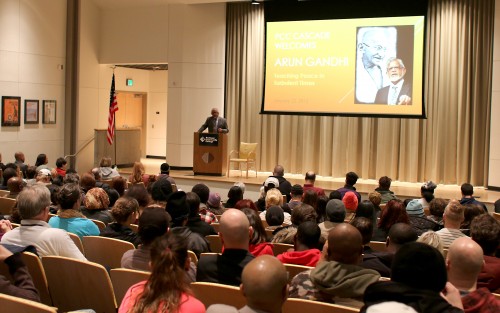 Arun Gandhi is the fifth grandson of India’s legendary leader and he took time on a busy book tour to stop by PCC on Jan. 22. His presentation, 'Teaching Peace in Turbulent Times,' attracted more than 200 staff, faculty and students.