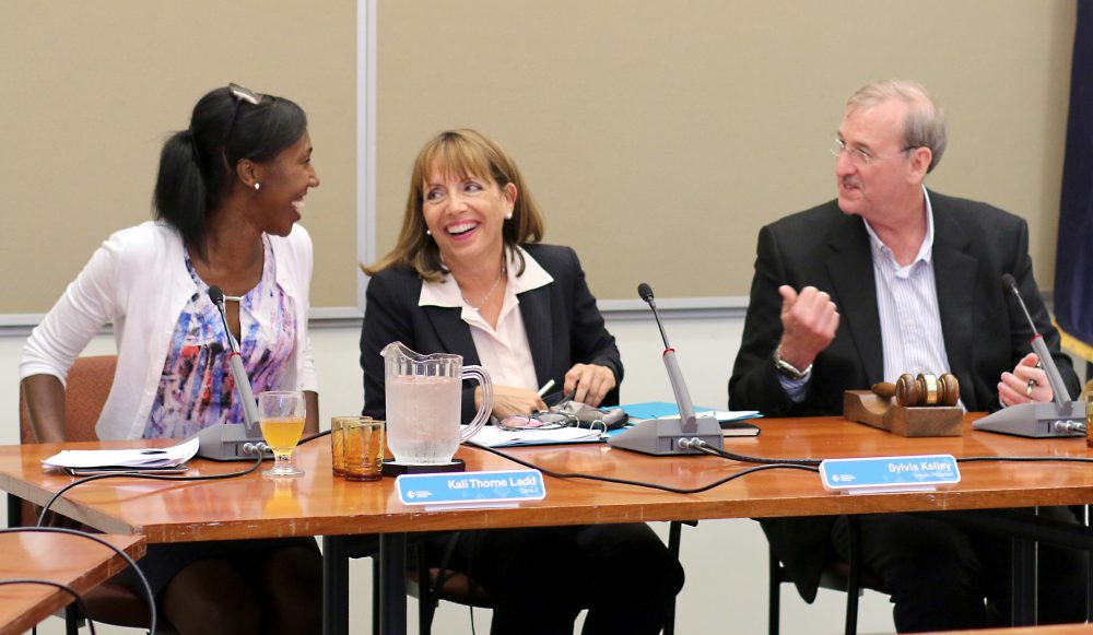 Left to right, Kali Thorne-Ladd, Interim President Sylvia Kelley and Gene Pitts at the Aug. 18 board meeting.