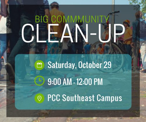 BIG Community Clean Up Flyer, shares date, time and location of the event.