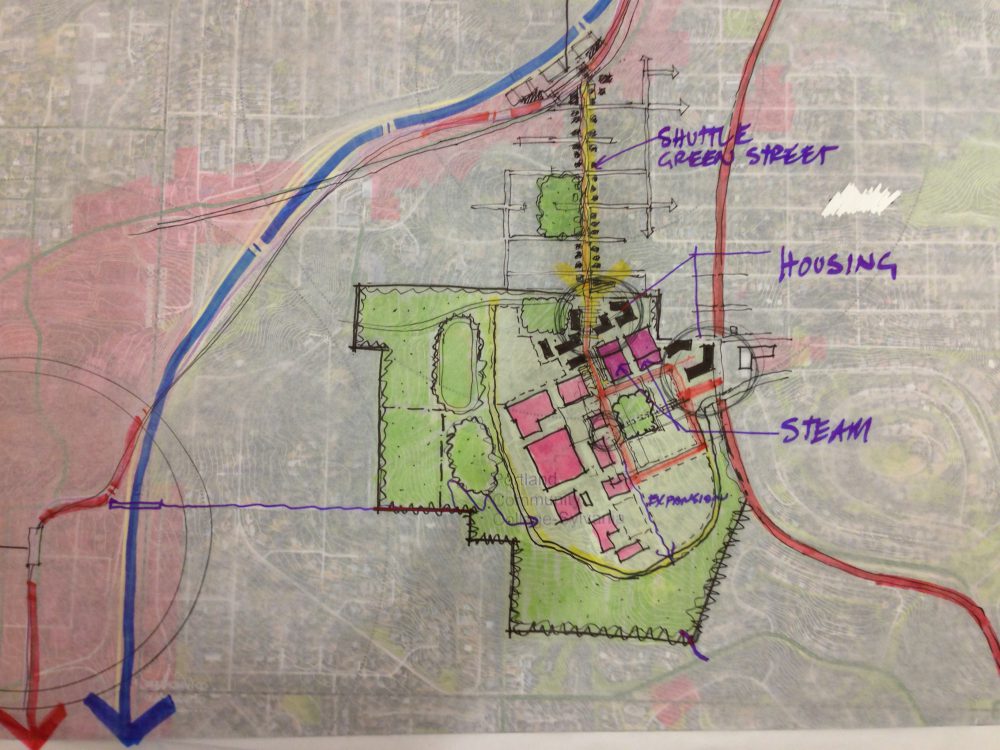 Architects incorporated attendees' suggestions in their drawings for three different growth scenarios, including on-campus housing.