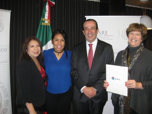 Left to right, Narce Rodriguez, Rock Creek's dean of Student Development and Liliana Luna Olalde, Multicultural Center coordinator with Mexico Consul General Francisco Maass Pena, and PCC Foundation Executive Director Ann Prater.