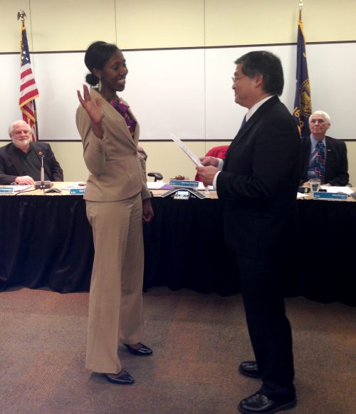 Kali Thorne-Ladd is sworn in as chair by President Mark Mitsui.