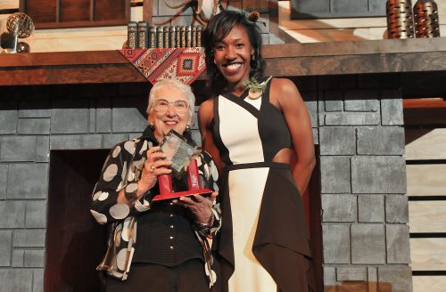 Betty Duvall (left) receives the Patron Award from PCC Board Chair Kali Thorne-Ladd.