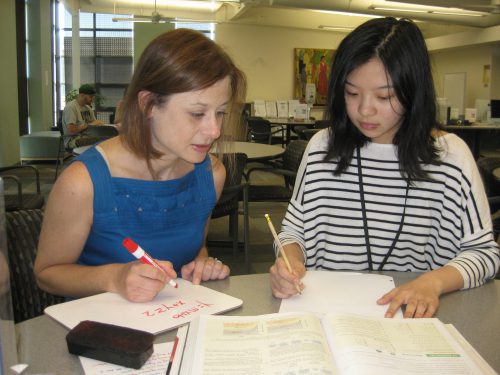 Jessica Bernards with Rock Creek student Samantha Huang.