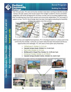 Flyer for Cascade Campus Open House events in October 2011