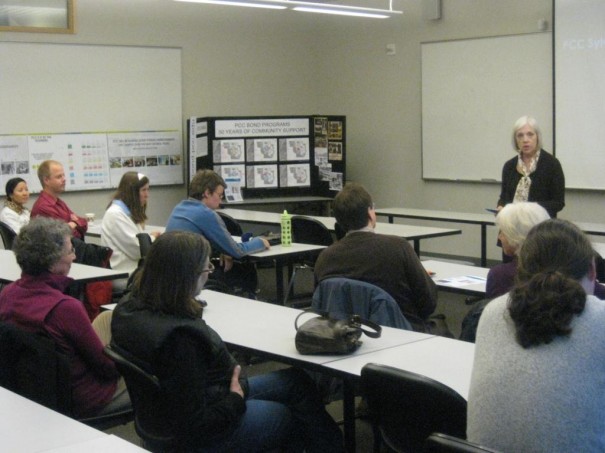 Linda Gerber, president of PCC Sylvania, addressed a crowd of more than a dozen faculty, staff and neighborhood association members who wanted to learn about bond-funded improvements at the campus.