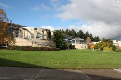 Photo taken before construction crews removed the east facing facade of Building 7.