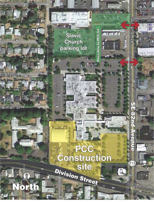 Beginning January 5, 2012, all campus parking lots and walkways from SE Division Street will be closed. Walkways and campus entrances will reopen in August 2013 for Fall term.