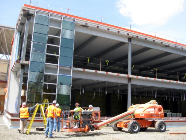 Glass installation on Building 7 at Rock Creek Campus.