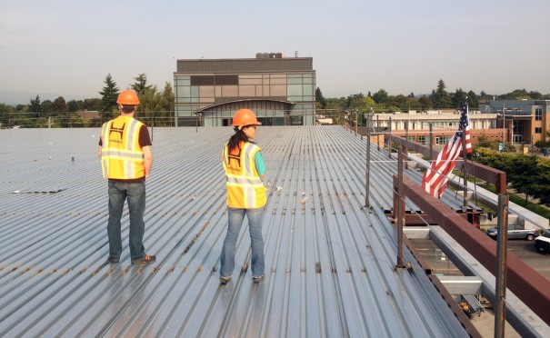 Taking in the view from the rooftop of the new academic building at Cascade Campus.