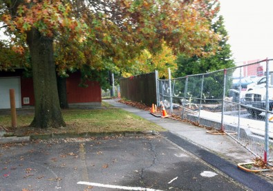 Crews will fence off and begin excavating the temporary walkway that staff have been using to access Mt. Tabor Hall.