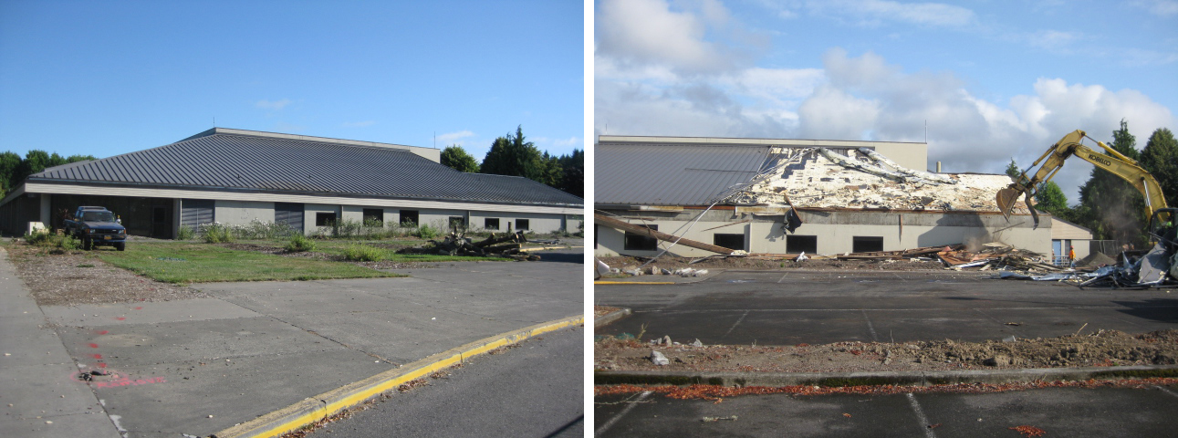 building 5 before and demo composite