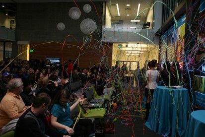 The "New Beginnings" celebration for the completion of Phase I of bond improvements at Cascade Campus ended with a bang, and a room full of paper streamers. 