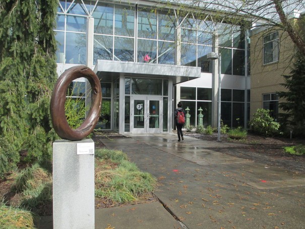 The sculptures in the courtyard at Rock Creek's Building 7 will moved temporarily this summer while the construction on the new design is completed. Photo by Katherine Miller